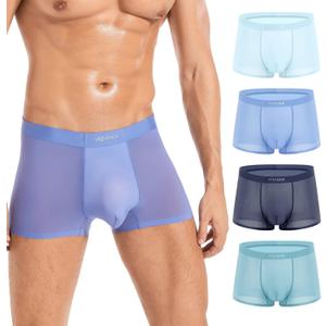 Mens Ice Silk Underwear 4-Pack Boxer Briefs Cotton Modal Comfortable Soft Trunks Underwear With Gift Box (Large, Frost Blue/Water Blue/Rime Gray/Crystal Green (Ice Silk))