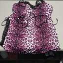 Avidlove Women's Lingerie Sexy Nightgown Milk Silk Sleepwear Lace Baby doll Chemise Side Slit Nightie with Thong (XX-Large, B-leopard-purple)