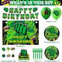 Green Hero Birthday Party Decorations Set, Super Theme Hero Party Supplies, Hero Fans Disposable Dinnerware Set for Kid Hero Cityscape Birthday Baby Shower Table Party Decoration