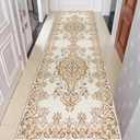 2x6 ft (Boho Yellow/Beige) Hallway Runner Rug Washable Vintage Non Slip Carpet Runners for Hallways Entryway Kitchen Laundry Room Bathroom