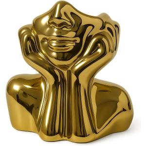 Face Vase Unique Ceramic Vase for Room,Office,Home Decor,Gold,A