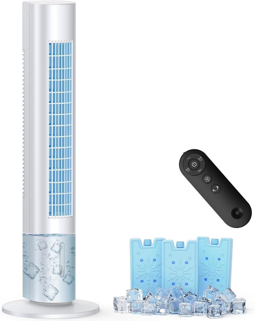 MYICY Evaporative Air Cooler, 35" Windowless Air Conditioner Portable w/3 Speeds, 25ft Remote, Smart Timer & Water Tank, Portable Air Conditioners No Windows Needed, 90Oscillating AC Unit for Room