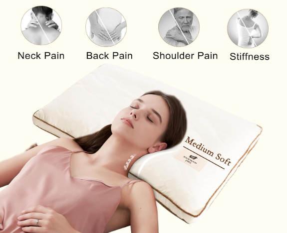 YOUR MOON Medium Soft Organic Wool Pillow Standard, Flat & Thin Wool Pillow for Sleeping, Breathable Soft Cotton Cover, LowLoft Bed Pillows for Back and Stomach Sleepers (Off White)