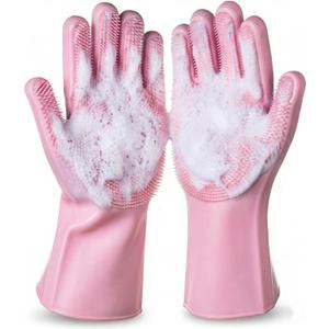 NVNAN Dog Bath Gloves for Washing, Pet Grooming Gloves with Shampoo Brush, Dog Bath Brush for Dogs and Cats, Essential Dog Bath Supplies (1 Pair, Pink)