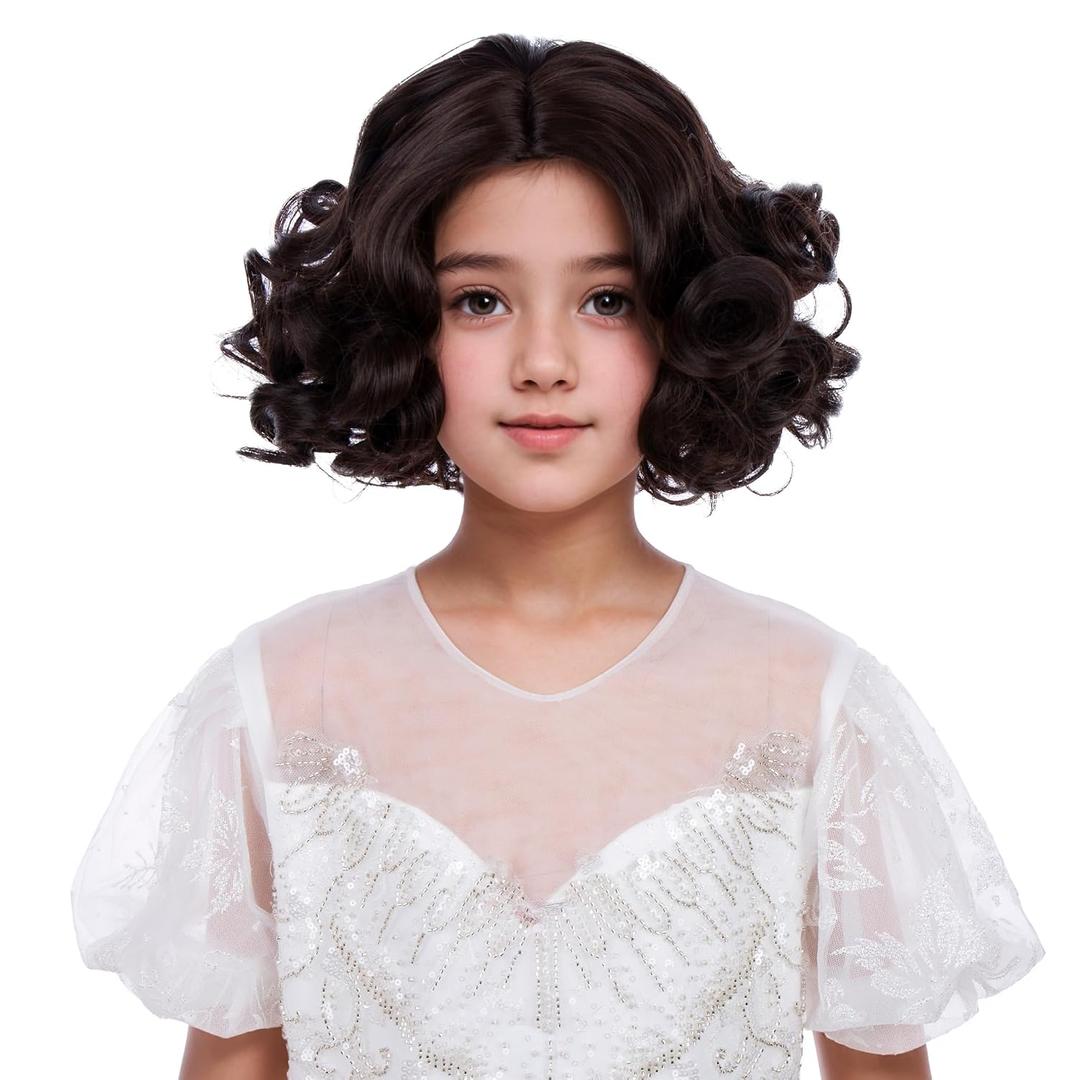 Girls Brown Wig Kids Short Brown Wavy Curly Wig for Halloween Cosplay Party Heat Resistant Synthetic Wigs with Wigs Cap