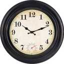 Outdoor Clock Waterproof with Thermometer Wall Clock for Patio Pool Bathroom Kitchen 18 Inch Bronze, Large