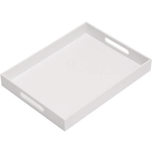 Glossy White Acrylic Serving Tray, 12x16Inch, Sturdy Kitchen Countertop Organizer, Decorative Vanity Table Tray, Ottoman Tray, 3/16 inch Thickness