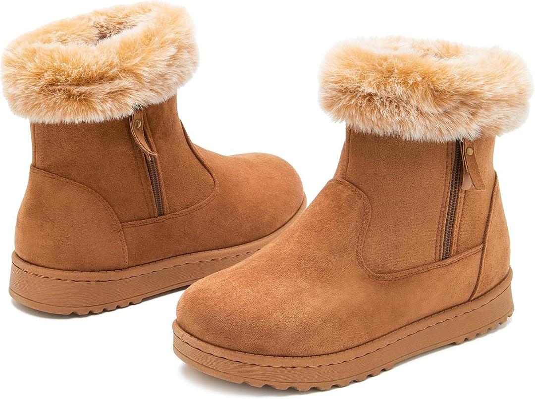 yageyan womens winter boots Mid calf snow booties fur lined womens warm ankle booties for outdoors (8, Chestnut)