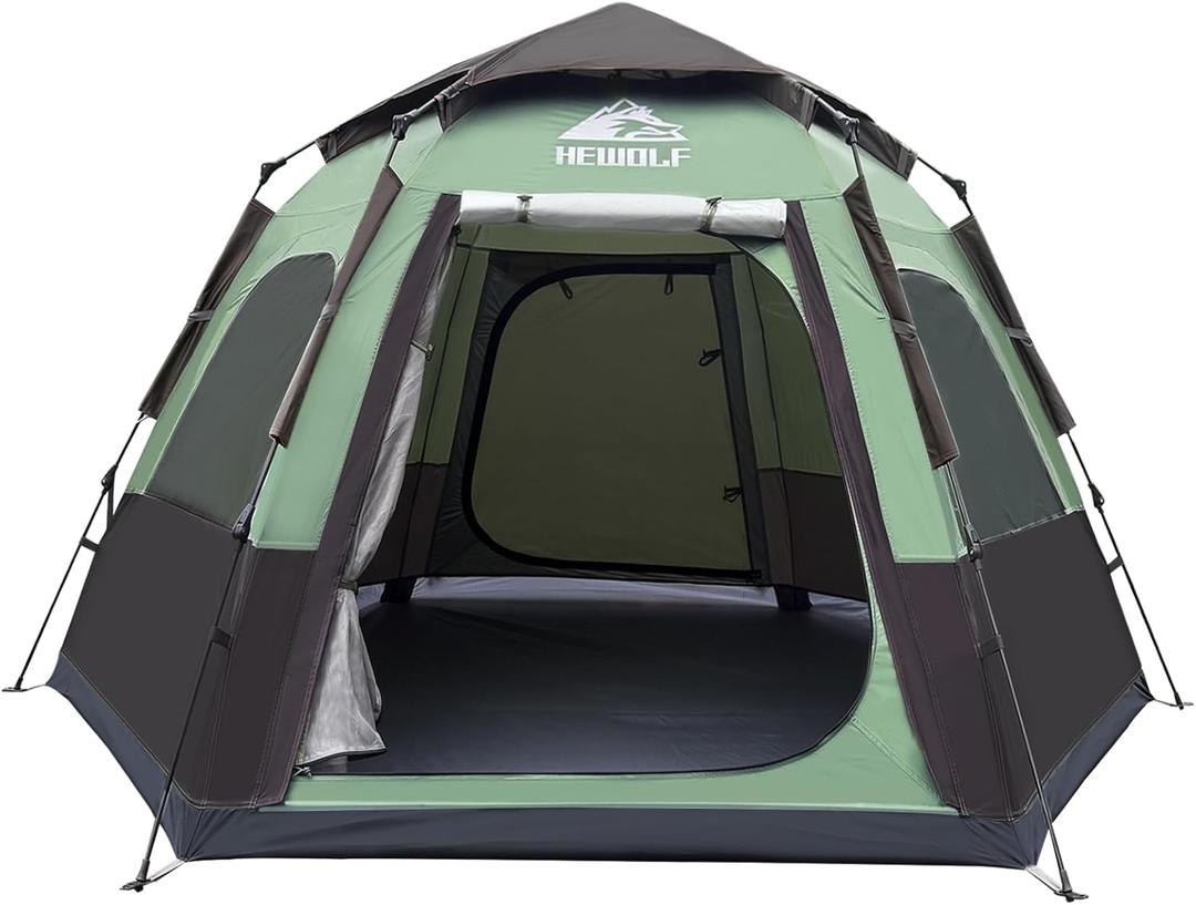 Hewolf 2-4 Person Camping Tent - Instant Pop Up Waterproof 2 Doors Tent with Easy Setup | 3-Season Hexagonal Dome Design for Family, Hiking & Traveling