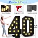 Froova 4FT Light up Numbers 40 Mosaic Numbers Marquee Lights Sign 40 Frame with Slots for 40th Birthday Party Large Cardboard with Light Bulbs Pre-Cut Kit Giant Cut-Out Thick Foam Board Sign DIY Party, 48 inches
