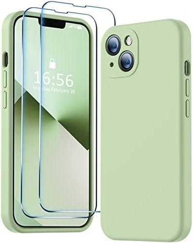 BossKiss Compatible with iPhone 14 Plus Case, Silicone Upgraded [Camera Protection] [2 Pcs 9H Screen Protector], Soft Anti-Scratch Microfiber Lining, 6.7 inch, Matcha