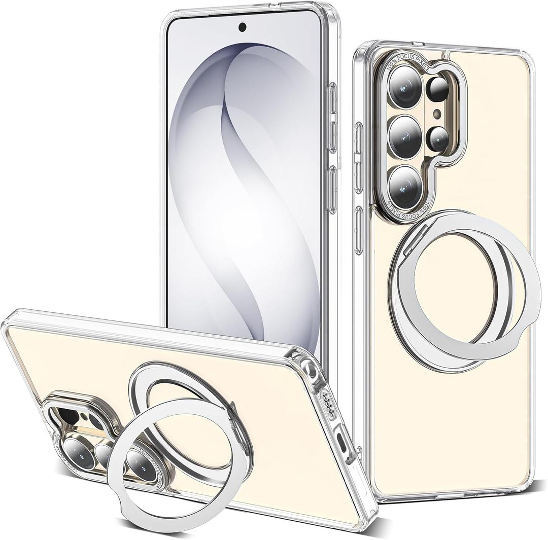 for Samsung Galaxy S26 Ultra Case with 360Rotatable Magnetic Ring Stand Compatible with Mag-Safe Military Protection Transparent Phone Case for Galaxy S26 Ultra 6.9",Clear