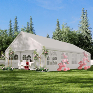 Garvee 20' x 32' Party Tent Heavy Duty Wedding Tent Outdoor Canopy Event Shelters White, Upgraded Galvanized Carport With Removable Sidewall Windows