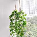 Comtelek 2 Packs Fake Hanging Plant with Pots for Home Decor Artificial Hanging Basket Plants Macrame Plant Hanger with Faux Vines Greenery for Bedroom Bathroom Room Wall Boho Decor Indoor Outdoor