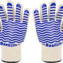 BBQ Grill Gloves, Extreme Heat Resistant Oven Gloves, Silicone Non-Slip Oven Mitts with Fingers, for Barbecue, Grilling, Cooking, Baking-1 Pair(Blue)