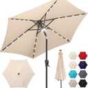 10FT Solar Patio Umbrella - Outdoor Umbrella with Centre Surround Light 24 LED Lights, Market Table Umbrella with Tilt for Pool, Porch, Garden, Deck, Backyard UV Protection (Beige)