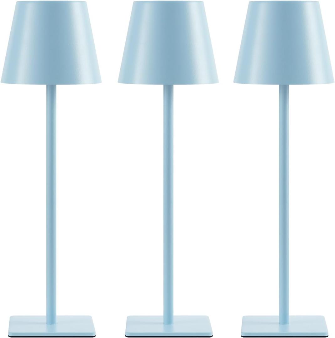 UME 3 Pack Cordless Table Lamp, Battery Operated Lamp - Portable Waterproof Rechargeable Table Lamp w/ 3 Color Temps & Stepless Dimming for Dinner, Desk, Cafe, Outdoor (Blue)