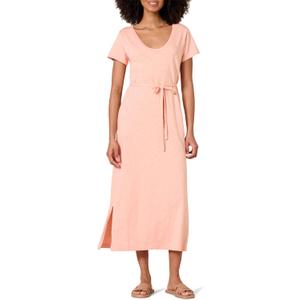 Amazon Essentials Women's Short Sleeve Belted Midi T-Shirt Dress (X-Large, Coral Pink)