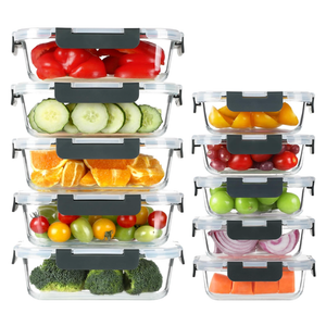 BAYZZ 10 Pack Glass Meal Prep Containers, Glass Food Storage Containers with Lids, Airtight Lunch Box, Freezer,Oven,Microwave and Dishwasher Safe