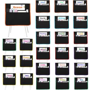24 PCS Chair Pockets for Classroom, 15.6x16.8 Inch Seat Pockets for Classroom Chairs, Black Seat Sacks for Classroom Chairs with Name Tag, Back of Chair Organizer for Kids in Classroom