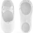 Canvas Ballet Shoes for Girls, Dance Practice Slippers Split Soft Leather Flat Shoes(Toddler/Little Kid/Big Kid) (White)