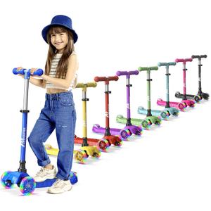 Lifemaster Mini 3-Wheel Kids Scooter with Multi-Color Wheel Lights – 4-Height Adjustable Handlebar, Wide Anti-Slip Deck, Child Safety Certified, Boys & Girls Ages 2+ Supports Up to 110 lbs