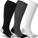 Bamboo Viscose Plus Size Compression Socks Wide Calf 15-20mmHg Knee High Sock for Nurses, Pregnant Women, Travel (3X-Large, 3 Pairs-polkadots1)