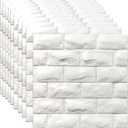 3D Wall Panels Peel and Stick 20PCS White Foam Brick Wallpaper for Bedroom Faux Stone Wall Panel Self-Adhesive Wallpaper (White 20PCS) (20PCS-19.37 Sq Ft)