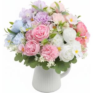 6 Color Rose Peony Artificial Flowers UV Resistant Fake Flowers for Outdoor Garden Decor Wedding Bouquets Home Decoration Porch Patio Table Centerpiece Floral Centerpieces for Tables