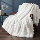Ghouse Faux Fur Throw Blanket for Couch, Soft Fluffy Bubble Blanket, Double-Sided Faux Rabbit Fur Throw for Sofa,, White 50 x 60 Inches, 860 GSM