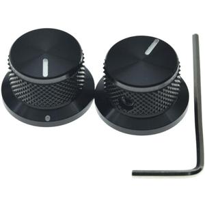2-Pack Set Screw Style Aluminium Potentiometer Knobs 1/4" Universal Top Hat Knobs Bell Volume Tone Control Knobs for Guitar/Bass/AMPS/Preamps Black (2pcs with Indicator)