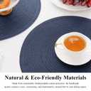 SHACOS Round Placemats Set of 8 Washable 15 inch Round Table Mats Cotton Polyester Woven Braided Place Mats for Dining Table, Navy