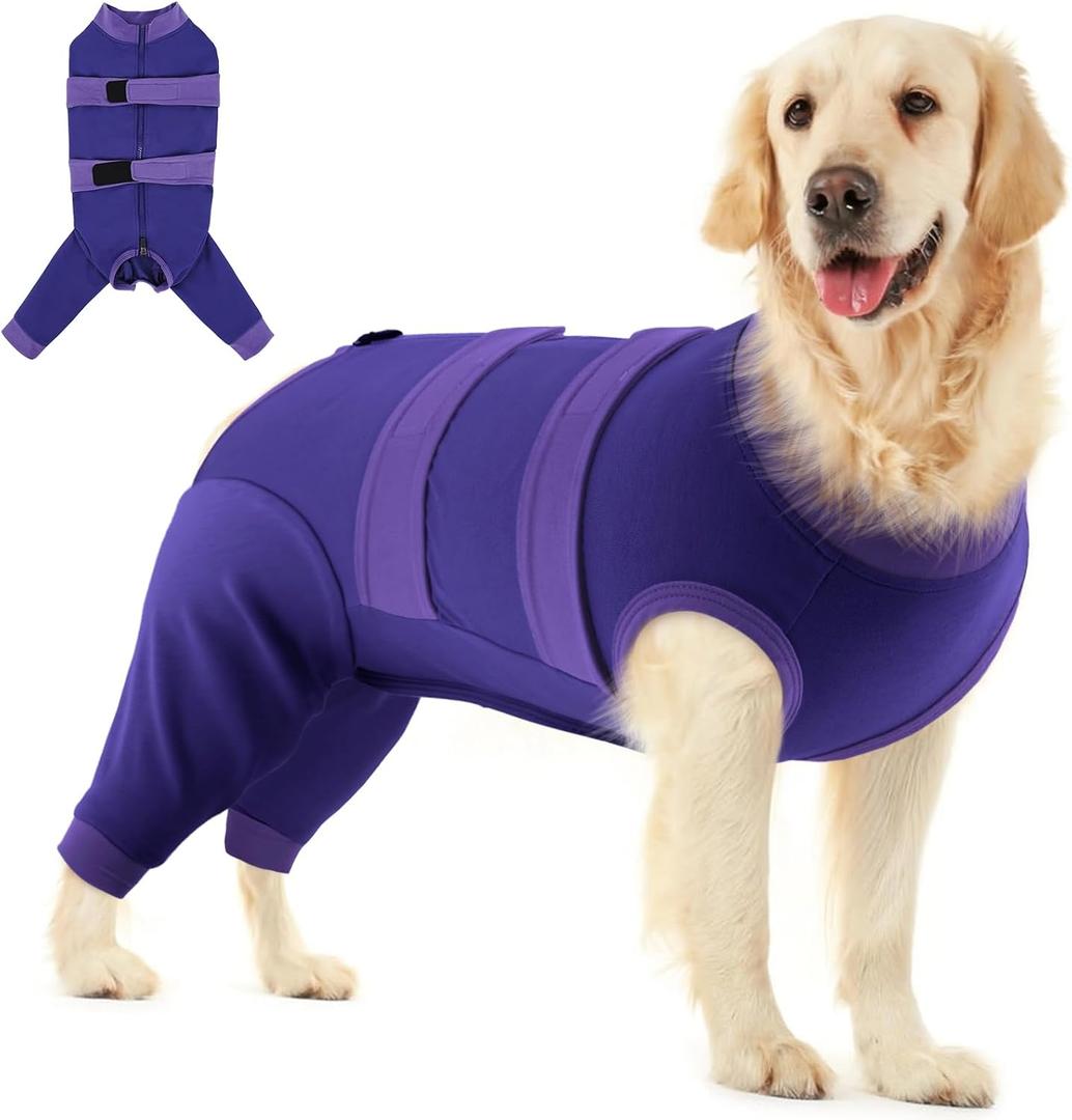 QBLEEV Dog Recovery Suit for Rear Leg, Adjustable Surgery Suit to Stop Licking After Spay or Neuter, Soft Thigh Wound Protective Long Sleeve Dog Surgical Onesie, Cone Alternative for Male Female Dogs, XXXL