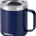 SUNWILL Insulated Coffee Mug with Lid, Travel Tumbler with Handle, 14oz Stainless Steel Cup for Camping, Office, Home, Powder Coated Navy Blue