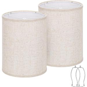Tall Drum Lamp Shades Set of 2, 10"Top x10" Bottom x 13"High, Beige Lampshade for Table Lamp Floor Lamp, Replacement Lampshades Natural Linen Handcrafted, Spider, Harp Holders Included, Easy Assembly