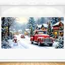 Christmas Backdrop 20x10 Ft Winter Truck Snowman Village Country Street Snow Photography Background Large Fabric Xmas Holiday Party Banner Decorations Photo Booth Picture Wall Mural Photoshoot