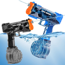2 Pack Stronger Electric Water Gun for Kid/Aldult,Transparent Automatic Squirt Guns High Powered IP67 Waterproof, Water Guns with 400 Ammos for Outdoor Summer Beach Pool. (Black+Red)