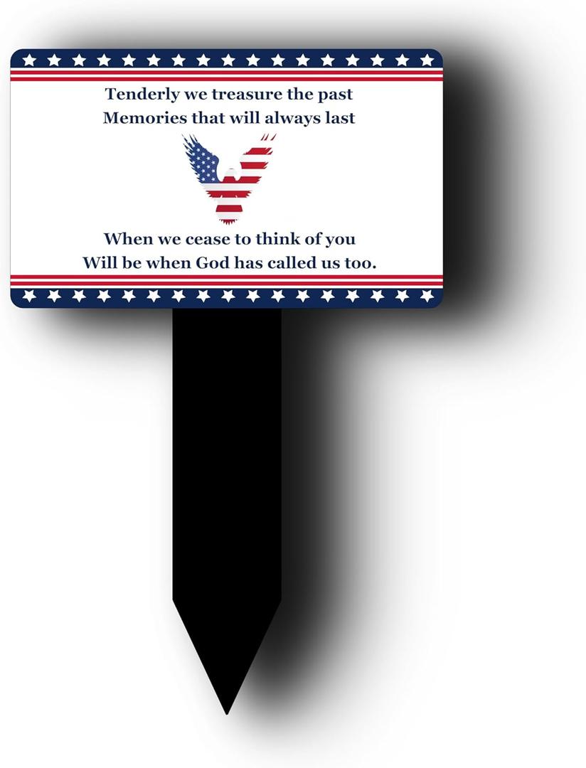 Large Commemorative Memorial Stake - Stars & Stripes Plaque, 5mm Acrylic, Grave Marker for Veterans & Loved Ones, Durable Aluminum Composite (Large)