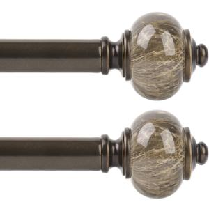 KAMANINA 2 Pack Curtain Rods for Windows 48 to 84 Inches (4-7ft), 1 Inch Single Heavy Duty Curtain Rod, Decorative Drapery Rod with Marble End, Antique Bronze