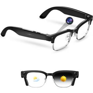 AI Smart Glasses with 8MP Camera, 4K Photo/1080P Video, Anti-Shake Recording, 12H Music & Bluetooth Calling, Real-Time Translation & GPT Object Recognition, IP66 Waterproof ,Photochromic Lenses
