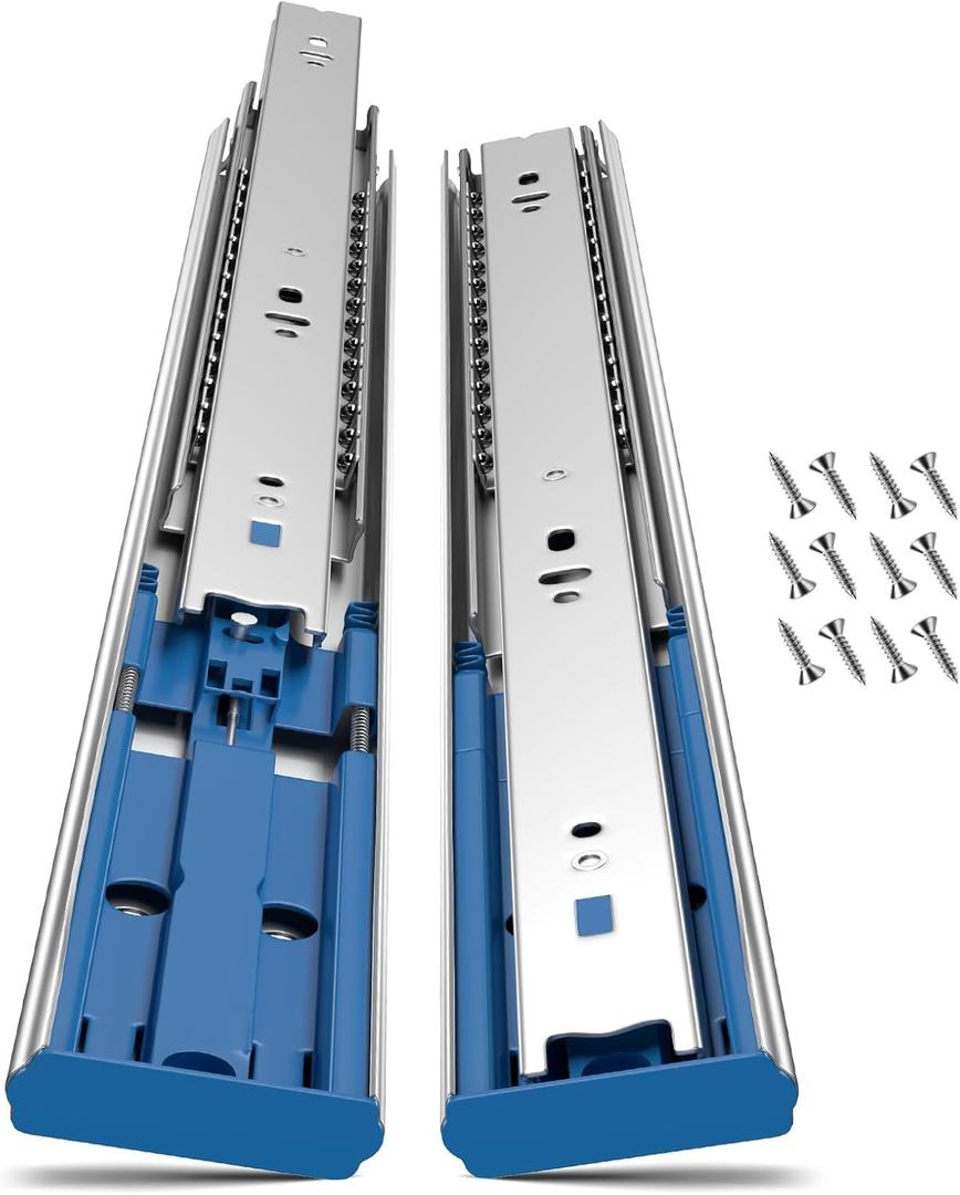 Soft Close Ball Bearing Drawer Slides 22 Inch, 10 Pairs 3-Section Full Extension Drawer Glides Heavy Duty Steel Side Mount Rails for Kitchen CabinetTool ChestOffice Furniture100 LBS