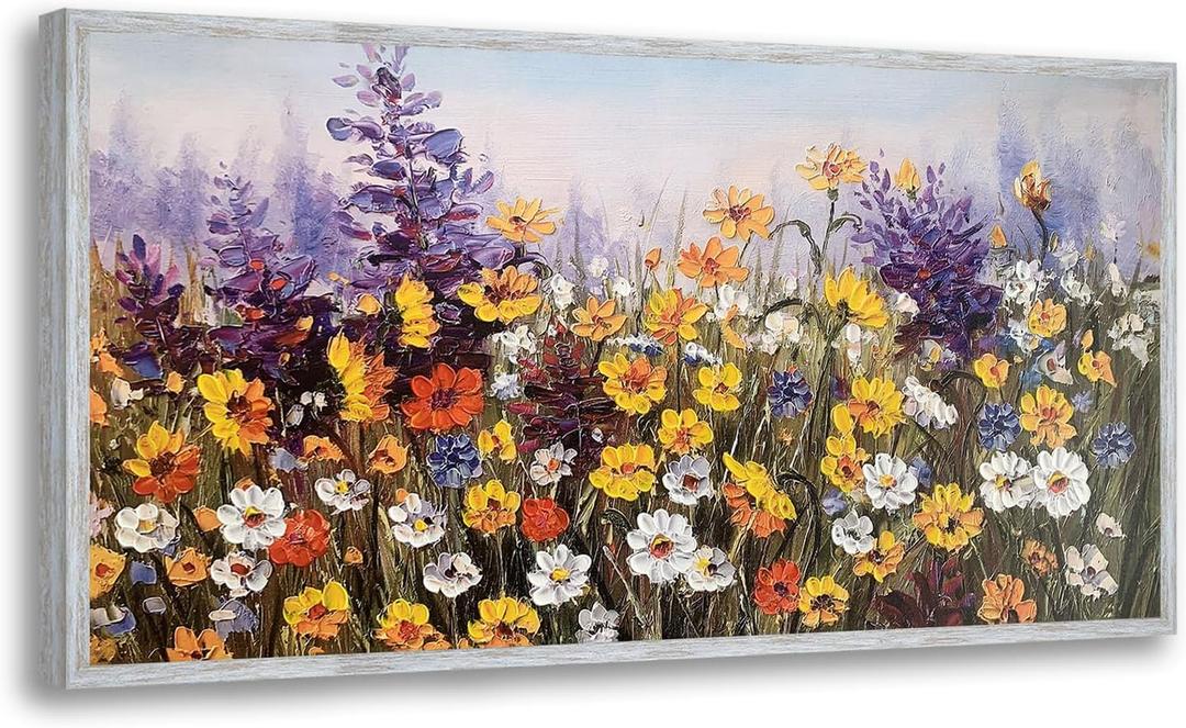 Ardemy Flowers Wall Art Canvas Daisy Colorful Bloosom Artwork Modern Landscape Painting, Purple Yellow Floral Picture Large Size Framed for Living Room Bedroom Bathroom Office Home Decor, 40"x20" (40L" x 20W", Yellow Daisy Flower Framed)