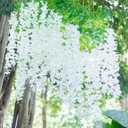 GPARK (36 Branches 12 Pack /45 inch /3.7ft Wisteria Hanging Artificial Flowers Fake Bushy Silk Vine Garland String for Wedding Party Garden Greenery Home Wall Deco White