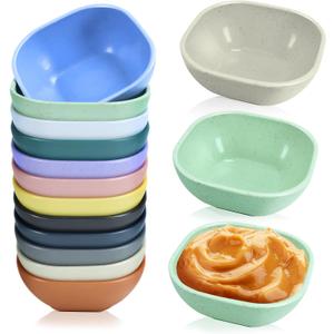 TKOnline 12 Pack 4.5 OZ Small Wheat Straw Dipping Bowls, Unbreakable Dessert and Side Dish Bowls for Ketchup, Nuts, Sauces, Dips, Condiments