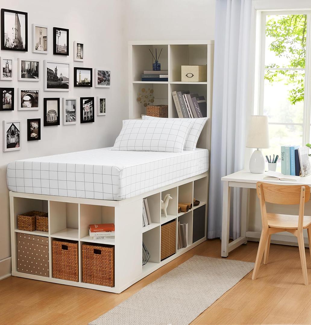 Linen Closet Cotton Rich Twin/Twin XL Dorm Sheet Set with Bonus Phone Pocket, Includes Two Fitted Sheets and Two Pillowcases, fits up to 14" Mattress, Windowpane