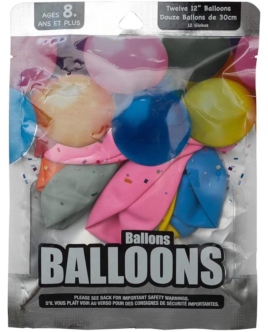 Pack of 5 Jacent 12" Party Balloons (Assorted Colors, 12 Count)