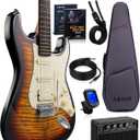 AKLOT Beginner Electric Guitar Kit: 10W Amp, Coil-Split HSS Pickups, Lesson Book, Roasted Maple Neck, Gig Bag, Tuner, Strap, Picks, Stryde Inferno Burst, Sunburst