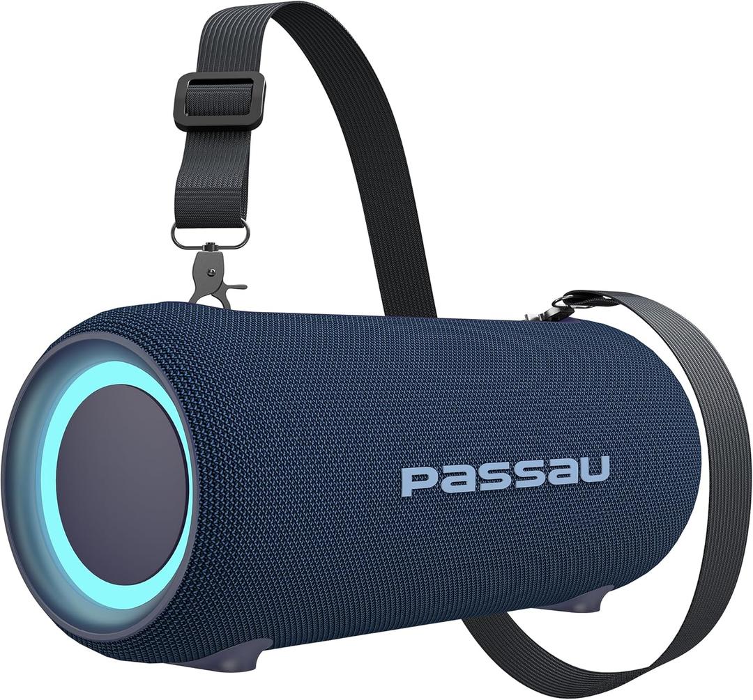 Passau Portable Bluetooth Speakers 40W Peak Loud Stereo Sound, Passive Radiators-Deep Bass, All Day Playtime, Adjustable Strap, BT5.3, IPX5 Wireless Speaker RGB Lights for Indoor Outdoor-Blue 