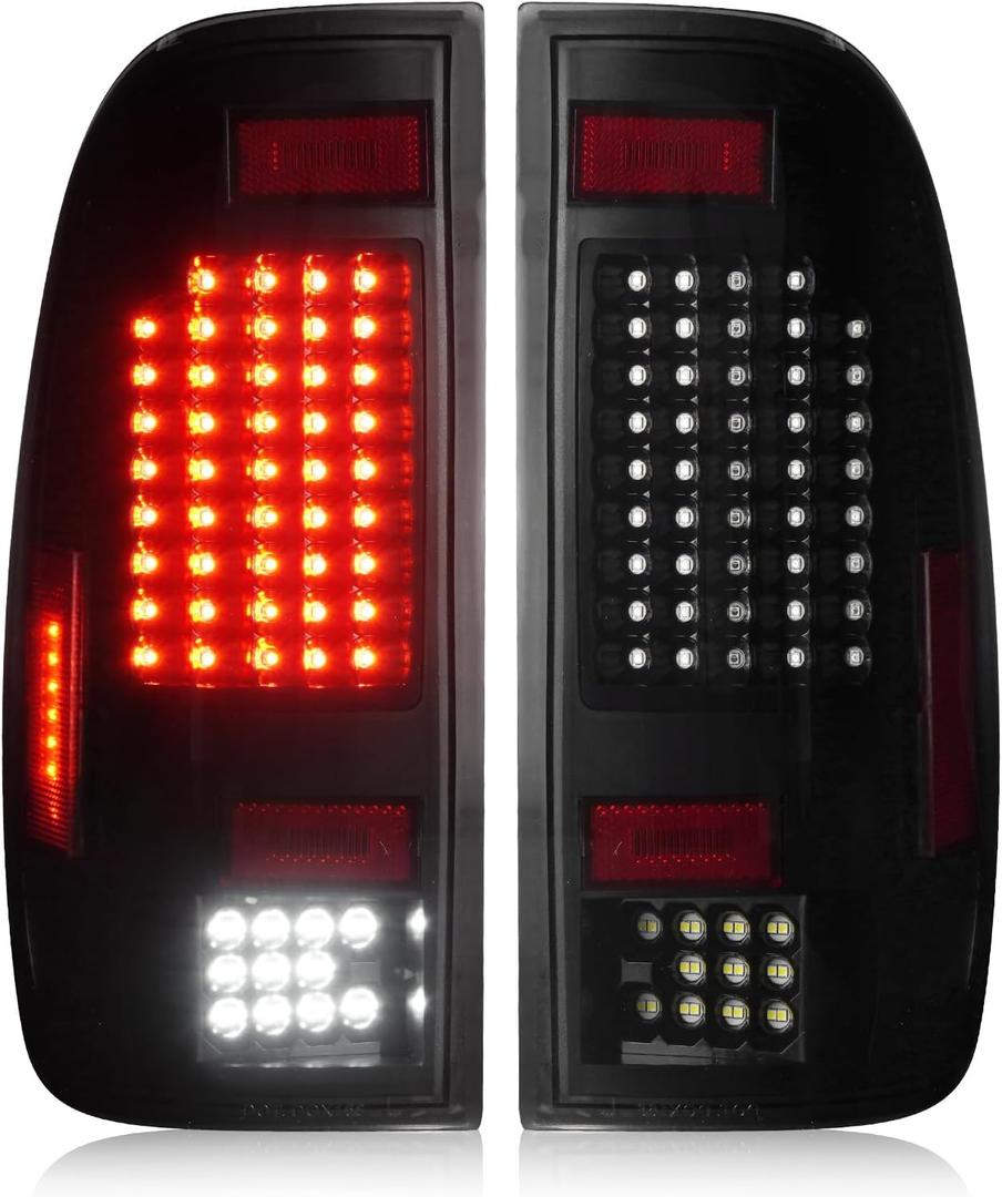 Tail Lights Assembly [LED Kit] Fit for Ford F150 1997-2003 and F150 Heritage 2004, for F250 F350 Super Duty 1999-2007 (Fit Fleetside Models), Taillights Rear Brake Light, Black Housing Smoked Lens