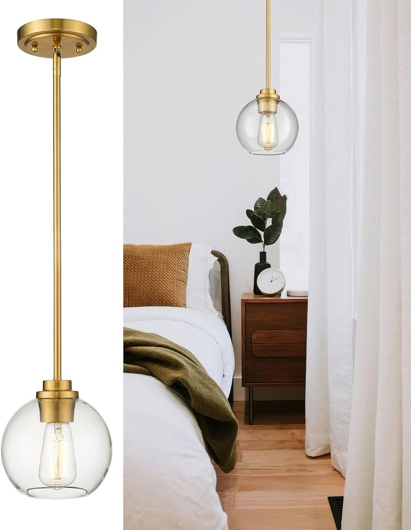 Audickic Pendant Lights Kitchen Island, Modern Gold Pendant Light with Clear Glass Globe Shade, Farmhouse Hanging Light Fixtures for Dining Room Entryway, AD222801PGDC